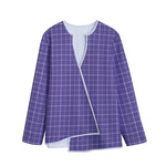 Purple Grey And White Tattersall Print Long Sleeve Short Coat