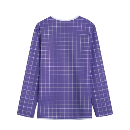 Purple Grey And White Tattersall Print Long Sleeve Short Coat