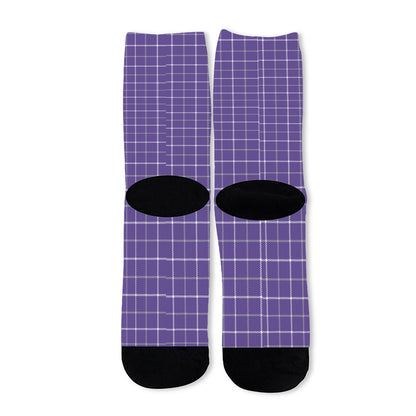 Purple Grey And White Tattersall Print Long Socks