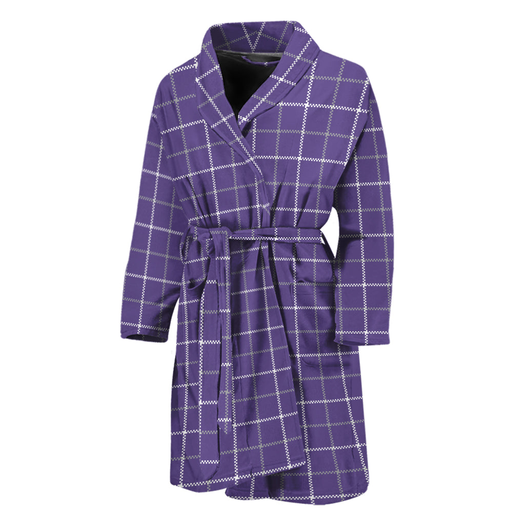 Purple Grey And White Tattersall Print Men's Bathrobe