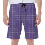Purple Grey And White Tattersall Print Men's Beach Shorts
