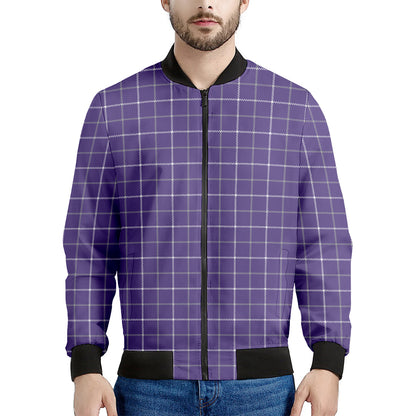 Purple Grey And White Tattersall Print Men's Bomber Jacket