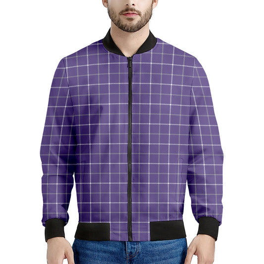 Purple Grey And White Tattersall Print Men's Bomber Jacket