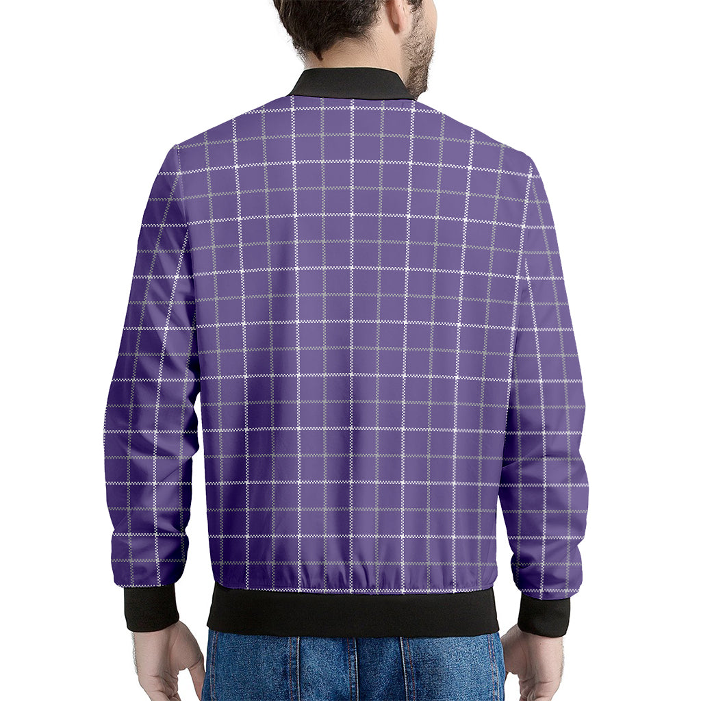 Purple Grey And White Tattersall Print Men's Bomber Jacket