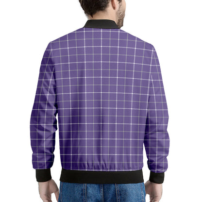 Purple Grey And White Tattersall Print Men's Bomber Jacket