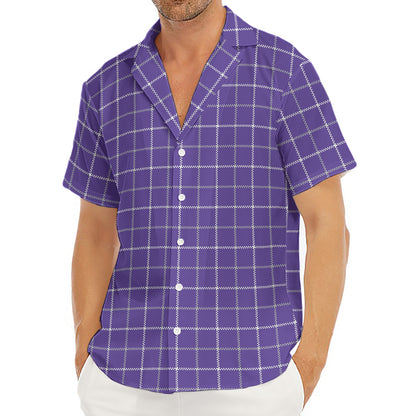 Purple Grey And White Tattersall Print Men's Deep V-Neck Shirt