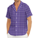 Purple Grey And White Tattersall Print Men's Deep V-Neck Shirt