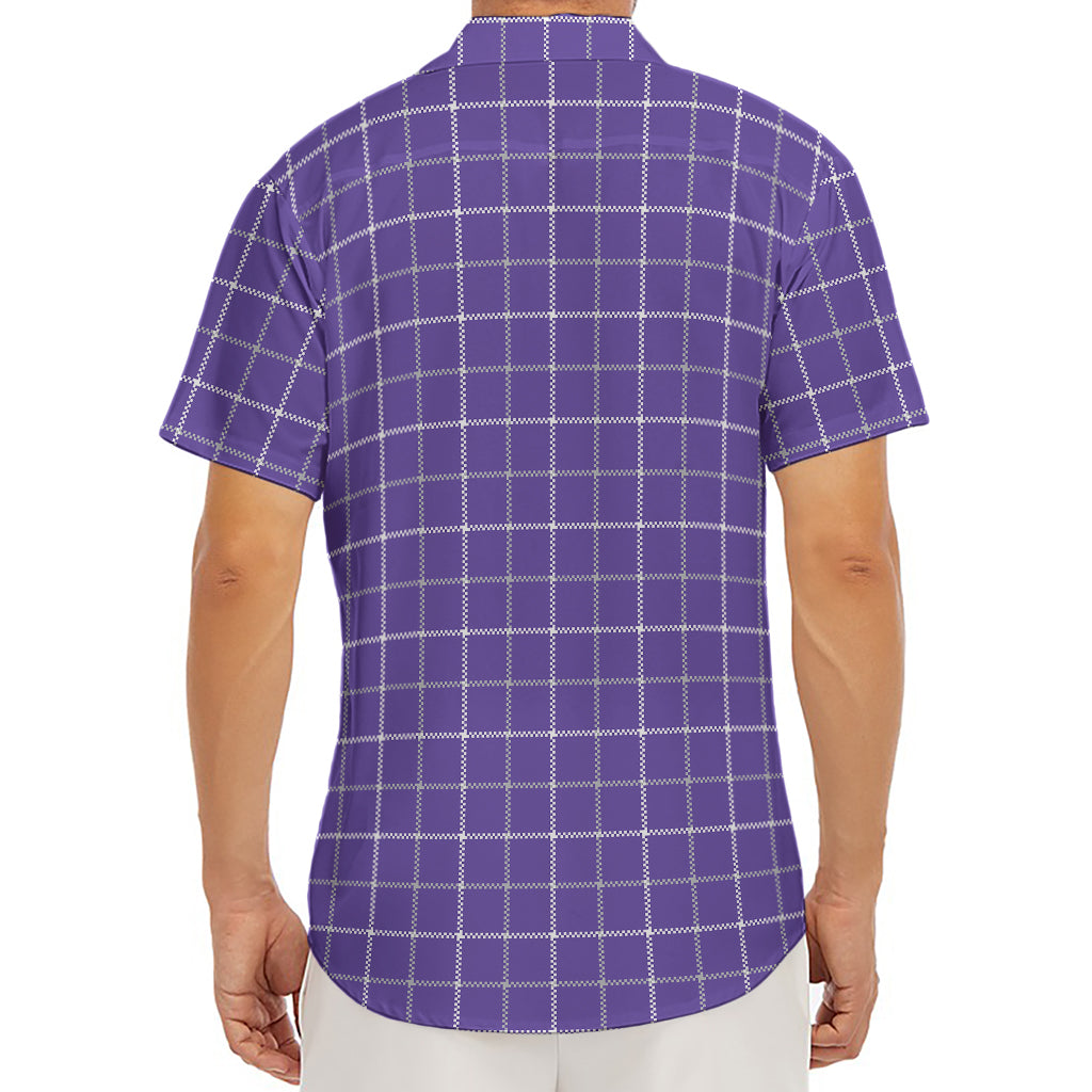 Purple Grey And White Tattersall Print Men's Deep V-Neck Shirt