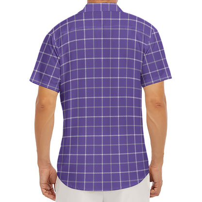 Purple Grey And White Tattersall Print Men's Deep V-Neck Shirt