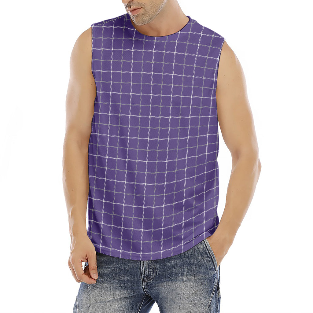 Purple Grey And White Tattersall Print Men's Fitness Tank Top