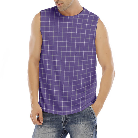 Purple Grey And White Tattersall Print Men's Fitness Tank Top