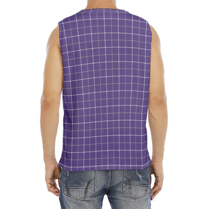 Purple Grey And White Tattersall Print Men's Fitness Tank Top