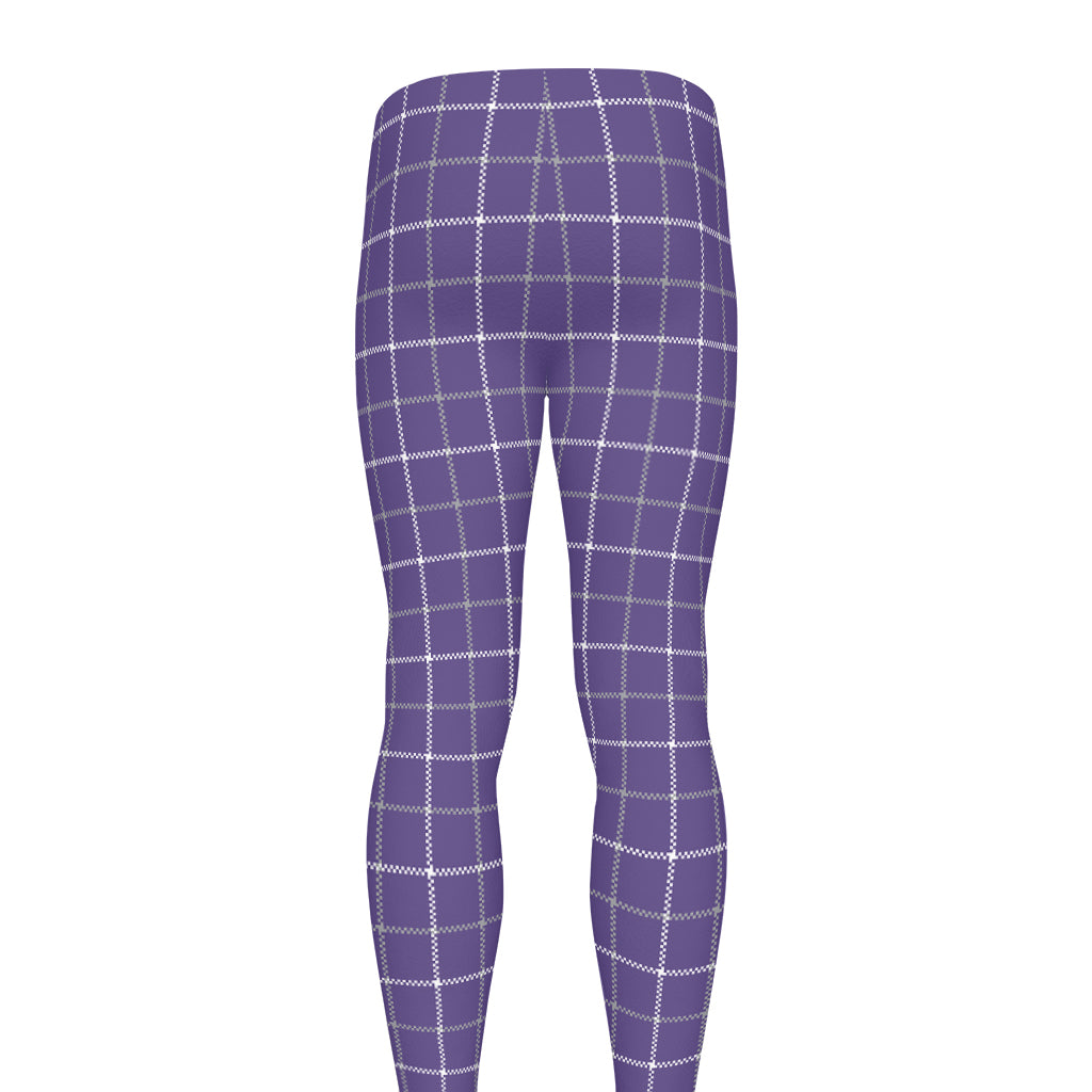 Purple Grey And White Tattersall Print Men's leggings