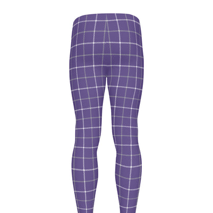 Purple Grey And White Tattersall Print Men's leggings