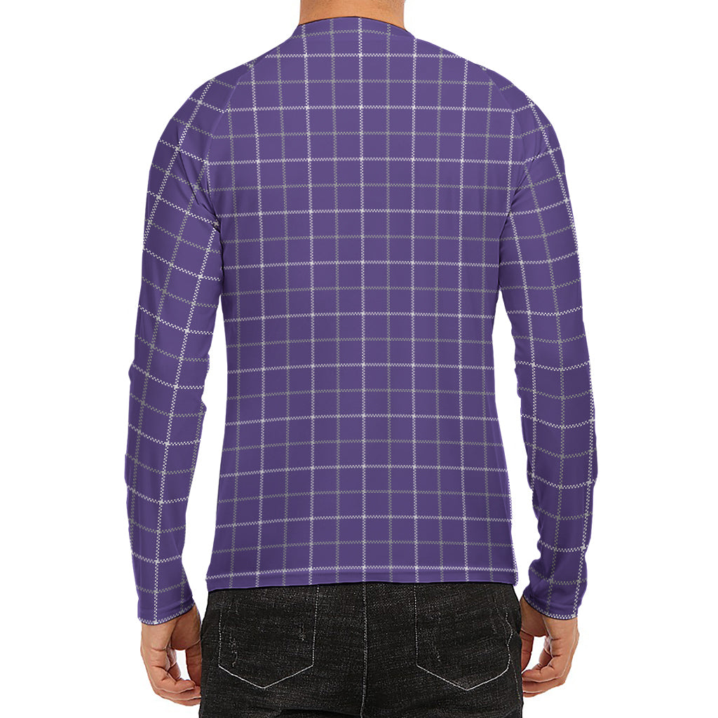 Purple Grey And White Tattersall Print Men's Long Sleeve Rash Guard