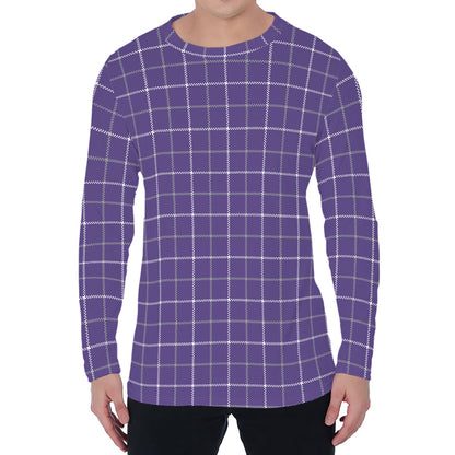 Purple Grey And White Tattersall Print Men's Long Sleeve T-Shirt