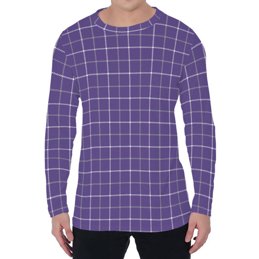 Purple Grey And White Tattersall Print Men's Long Sleeve T-Shirt