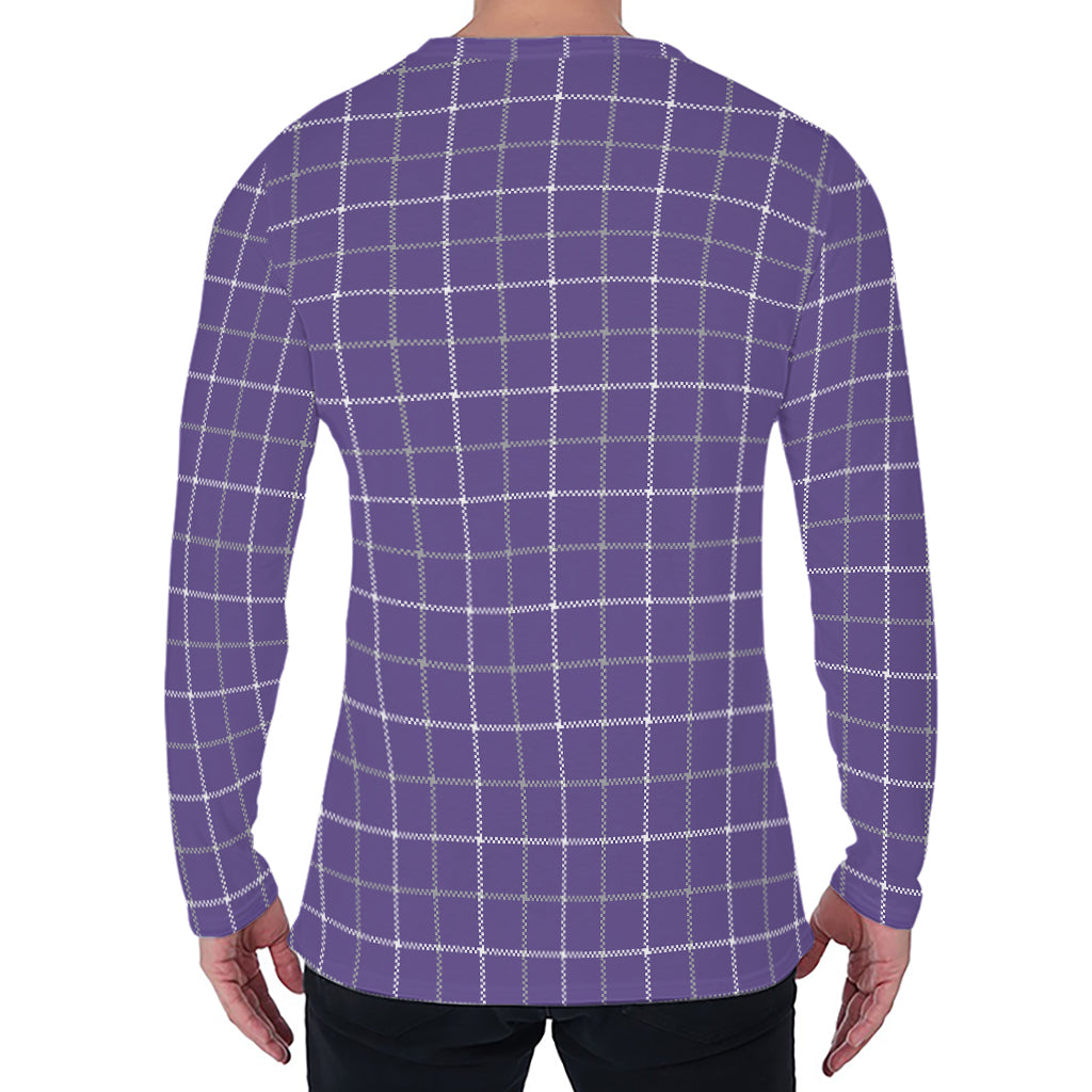 Purple Grey And White Tattersall Print Men's Long Sleeve T-Shirt