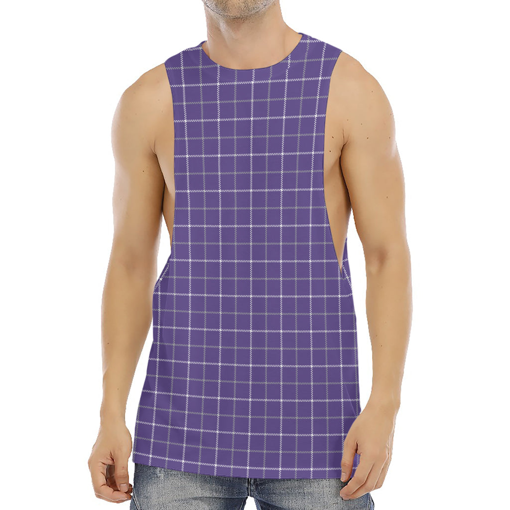 Purple Grey And White Tattersall Print Men's Muscle Tank Top