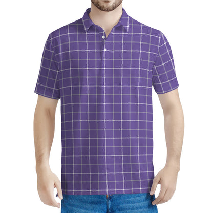Purple Grey And White Tattersall Print Men's Polo Shirt