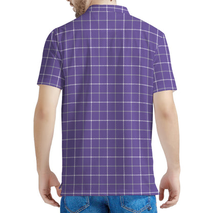 Purple Grey And White Tattersall Print Men's Polo Shirt
