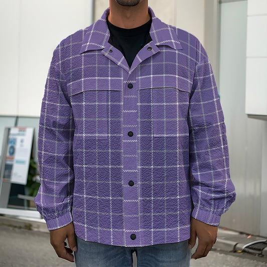 Purple Grey And White Tattersall Print Men's Shirt Jacket