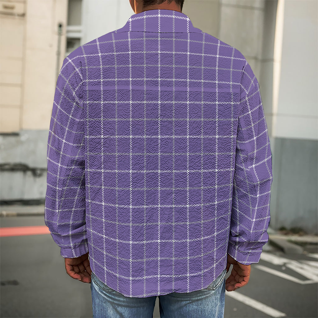 Purple Grey And White Tattersall Print Men's Shirt Jacket