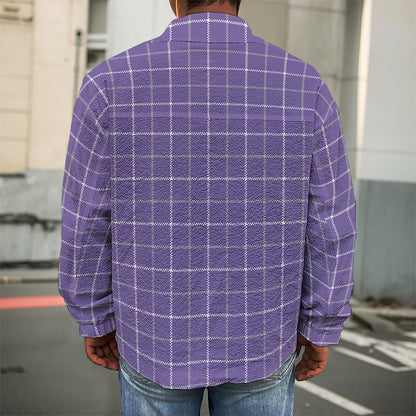 Purple Grey And White Tattersall Print Men's Shirt Jacket