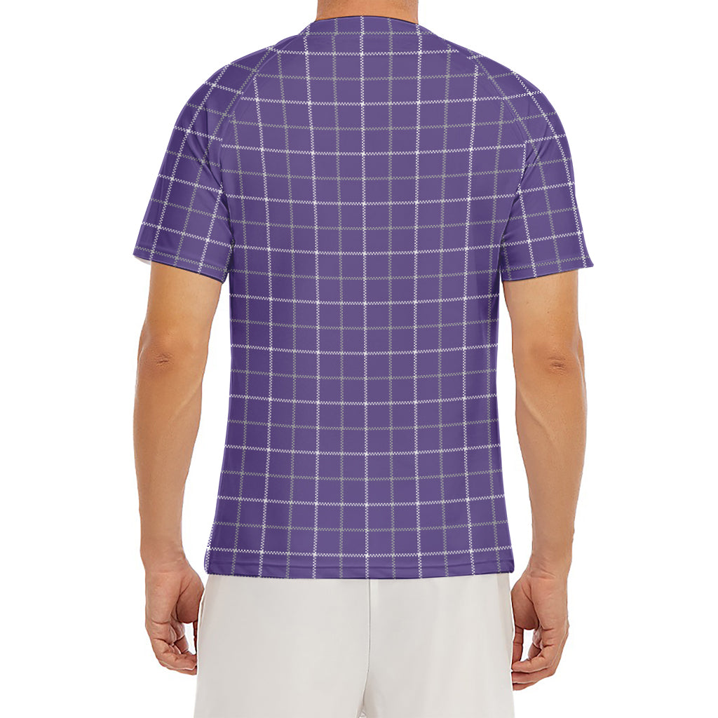 Purple Grey And White Tattersall Print Men's Short Sleeve Rash Guard