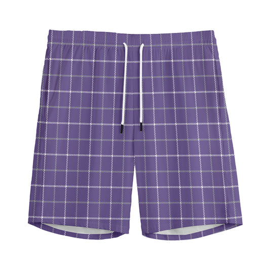 Purple Grey And White Tattersall Print Men's Sports Shorts