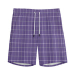 Purple Grey And White Tattersall Print Men's Sports Shorts