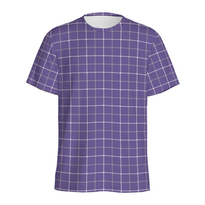 Purple Grey And White Tattersall Print Men's Sports T-Shirt