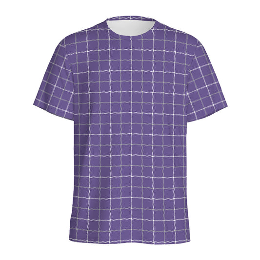 Purple Grey And White Tattersall Print Men's Sports T-Shirt