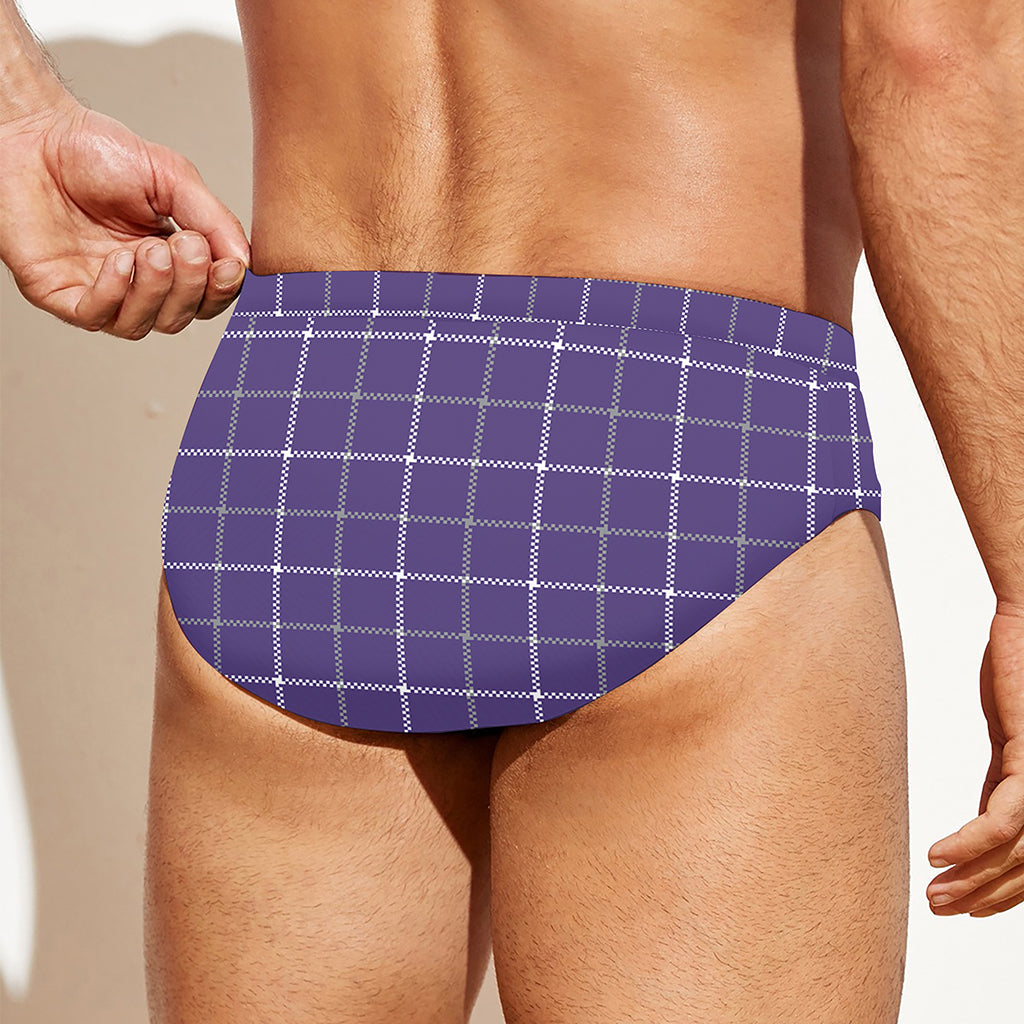 Purple Grey And White Tattersall Print Men's Swim Briefs