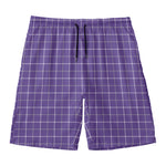 Purple Grey And White Tattersall Print Men's Swim Trunks