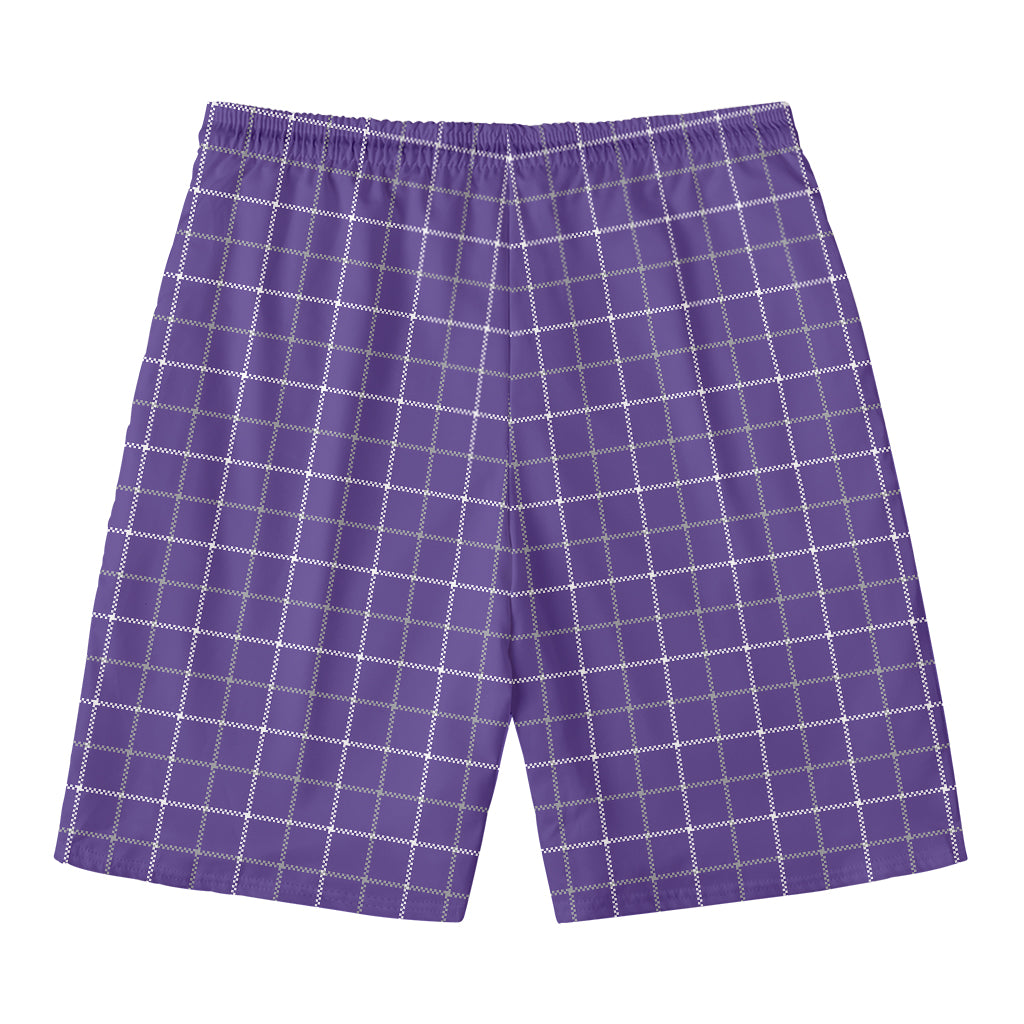 Purple Grey And White Tattersall Print Men's Swim Trunks