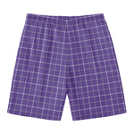 Purple Grey And White Tattersall Print Men's Swim Trunks