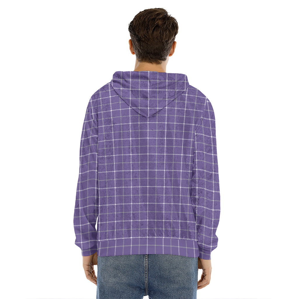 Purple Grey And White Tattersall Print Men's Velvet Pullover Hoodie
