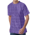 Purple Grey And White Tattersall Print Men's Velvet T-Shirt