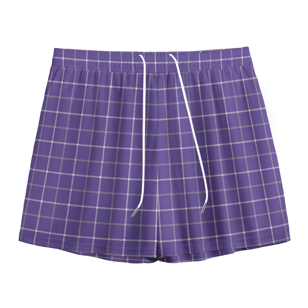 Purple Grey And White Tattersall Print Mesh Shorts