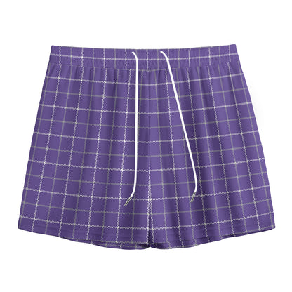 Purple Grey And White Tattersall Print Mesh Shorts