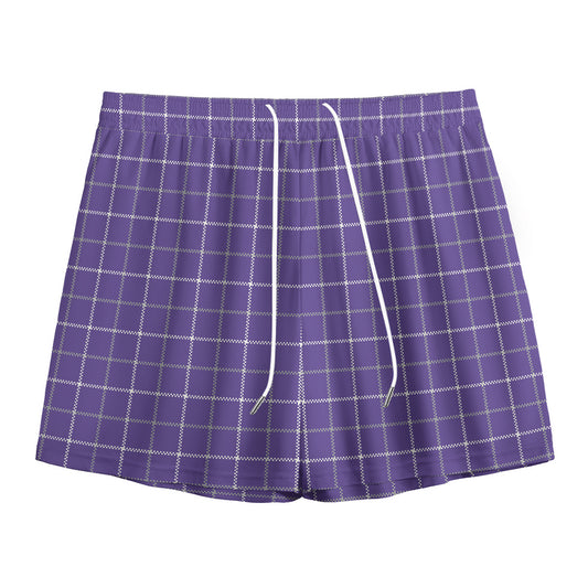 Purple Grey And White Tattersall Print Mesh Shorts