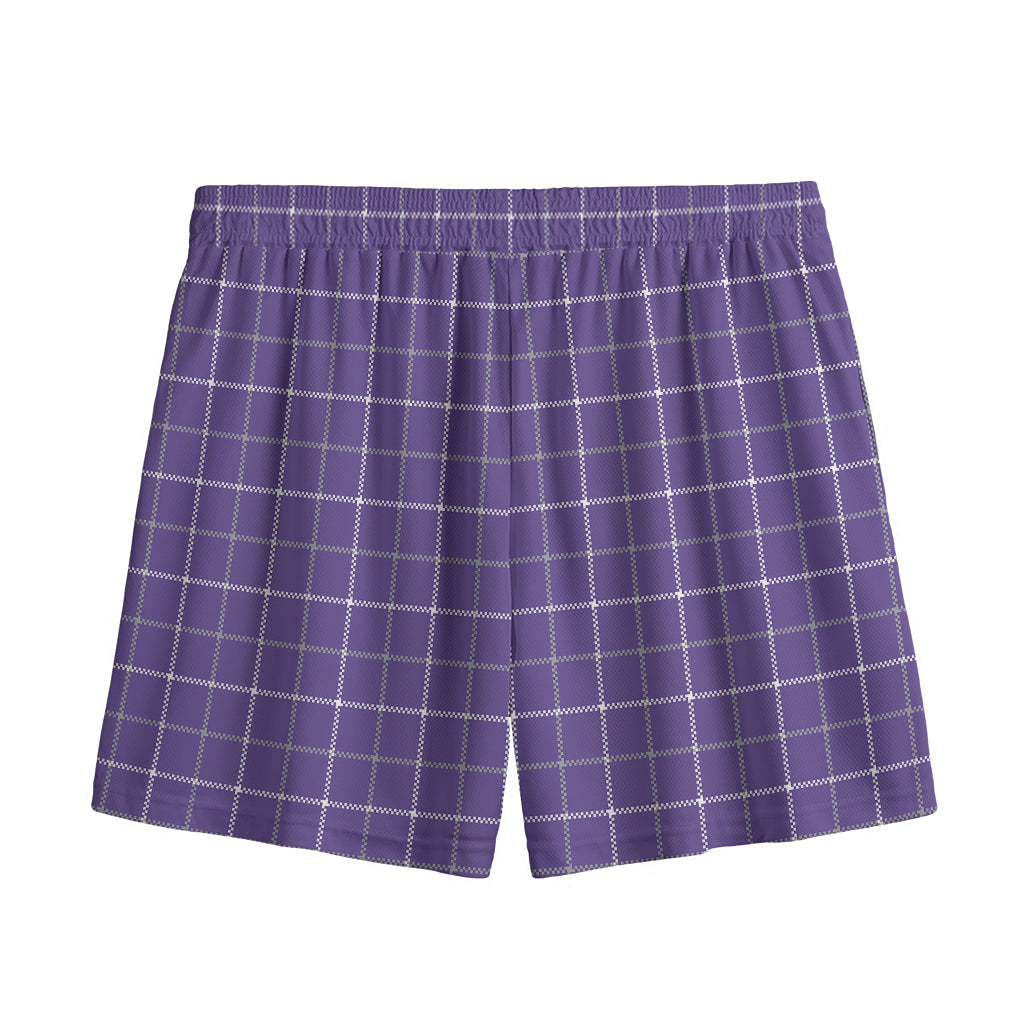 Purple Grey And White Tattersall Print Mesh Shorts