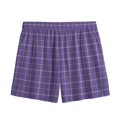 Purple Grey And White Tattersall Print Mesh Shorts