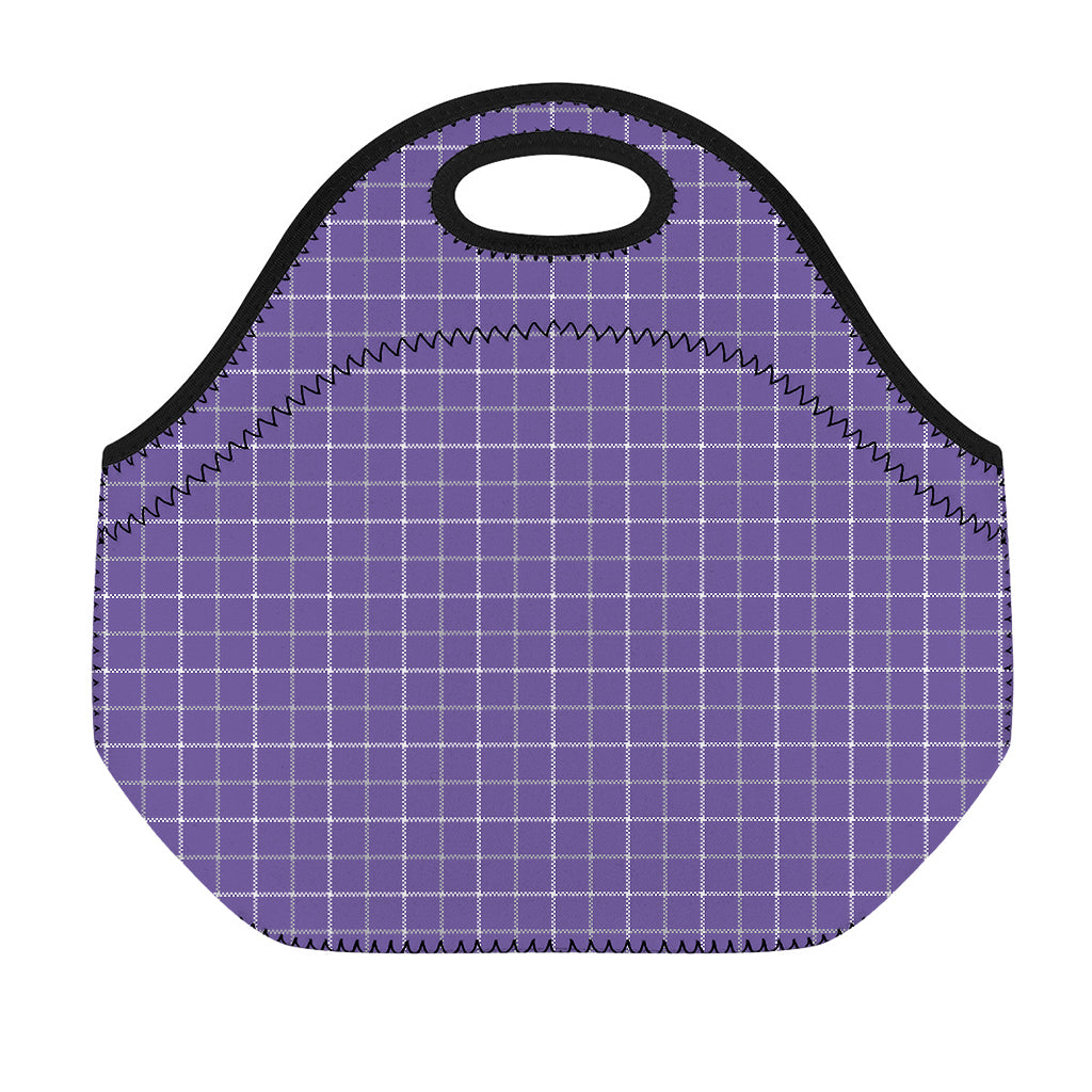Purple Grey And White Tattersall Print Neoprene Lunch Bag