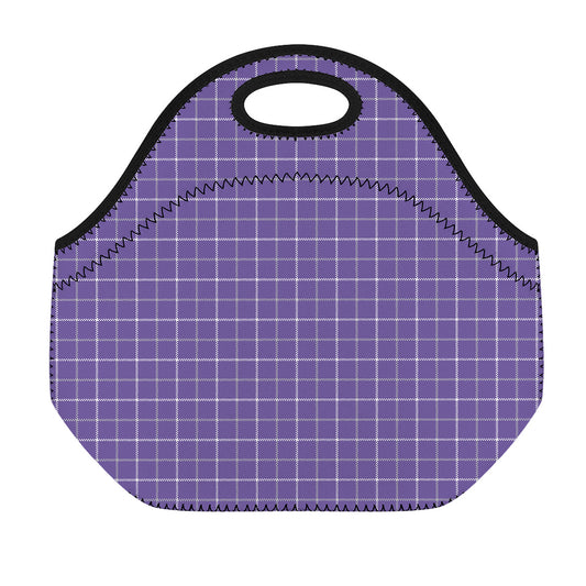 Purple Grey And White Tattersall Print Neoprene Lunch Bag