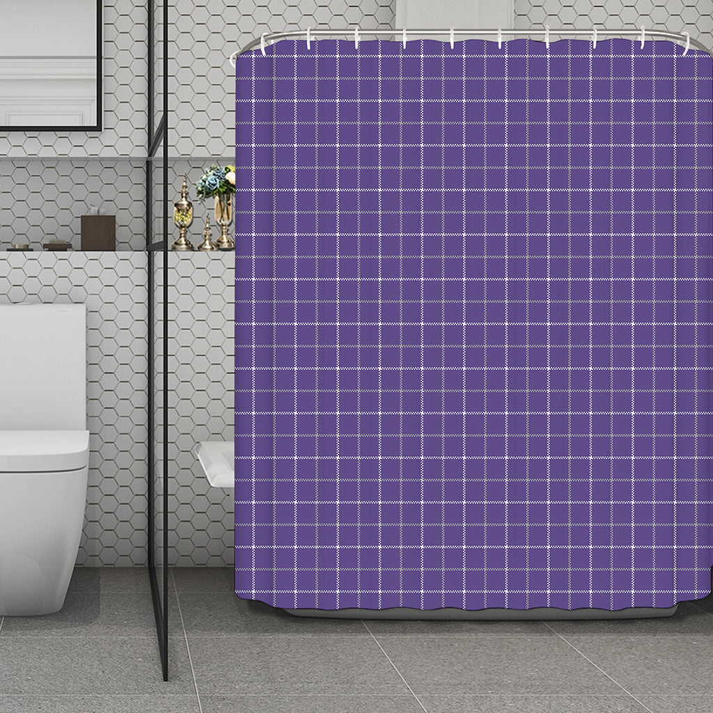 Purple Grey And White Tattersall Print Polyester Shower Curtain