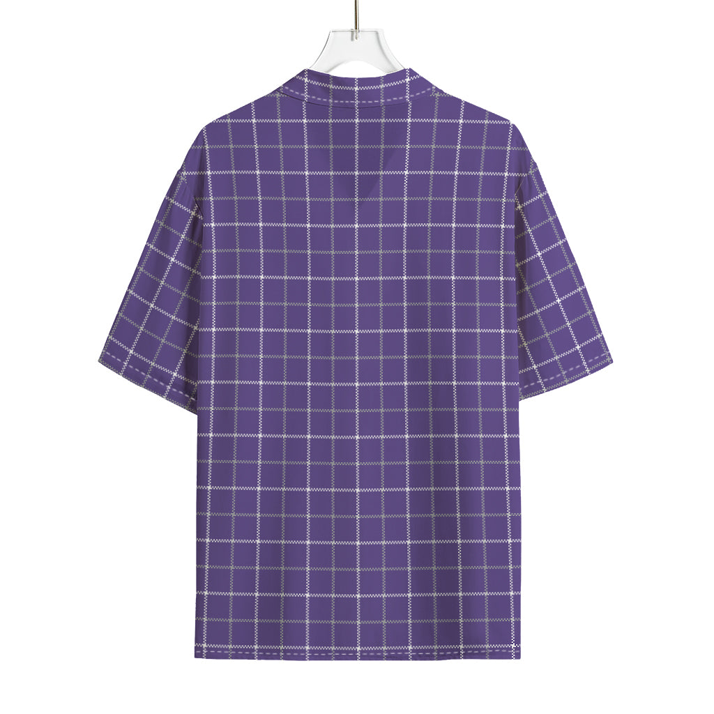 Purple Grey And White Tattersall Print Rayon Hawaiian Shirt