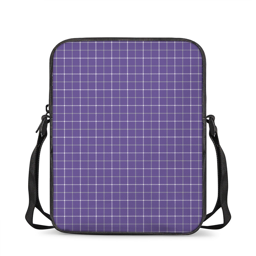 Purple Grey And White Tattersall Print Rectangular Crossbody Bag