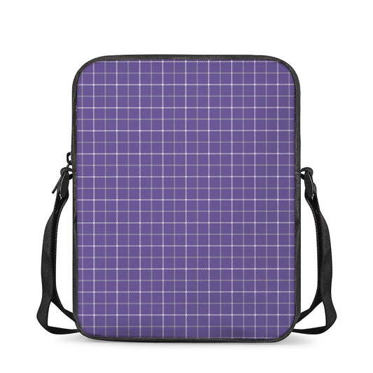 Purple Grey And White Tattersall Print Rectangular Crossbody Bag